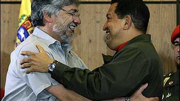 Hugo Chavez and Paraguay President-elect Fernando Lugo 