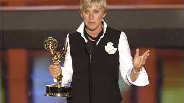 Ellen DeGeneres accepts the award for outstanding talk show host 
