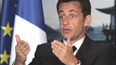 French President Nicolas Sarkozy speaks at a press conference in Toyako, Japan 