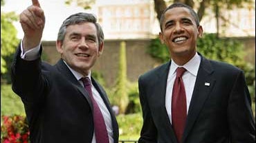 Senator Barack Obama, D-lll., with British Prime Minister Gordon Brown 