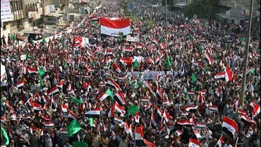 Thousands of followers of Shiite cleric Muqtada al-Sadr take part in a rally in Baghdad 