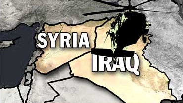 Syria and Iraq border, with U.S. Army Black hawk helicopter 