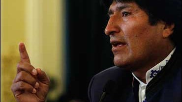 Bolivia's President Evo Morales speaks to reporters at the government palace in La Paz 