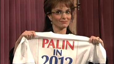 Sarah Palin (Tina Fey) sells "Palin in 2012" T-shirts on QVC, on "Saturday Night Live" 