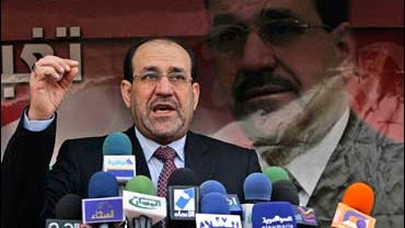 Iraqi Prime Minister Nouri al-Maliki speaks at his home village of Hindiya, Iraq, Tuesday, Dec. 9, 2008, as he kicked of the start of his election campaign. Iraqi provincial elections will be held on Jan. 31 2009. 