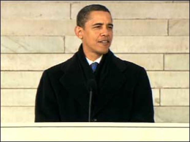 President-elect Barack Obama speaking at the Lincoln Memorial 