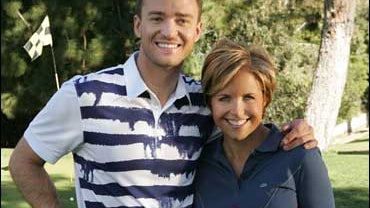 Grammy nominee Justin Timberlake shows Katie Couric how to golf for "Katie Couric's 'All Access' Grammy Special, on Feb 4 (9-10 PM, ET/PT). Couric also interviews Lil' Wayne, Taylor Swift, and Katy Perry as part of the primetime special on the CBS Televis 