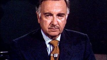 Walter Cronkite on the set of the CBS Evening News with Walter Cronkite, June 1, 1975. 