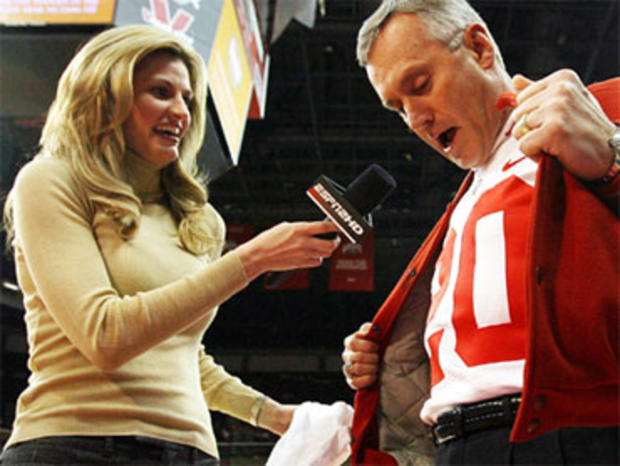 ESPN reporter Erin Andrews, left, and Ohio State football coach Jim Tressel, Jan. 27, 2007 