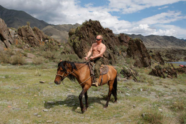 Vladimir Putin seen riding a horse 