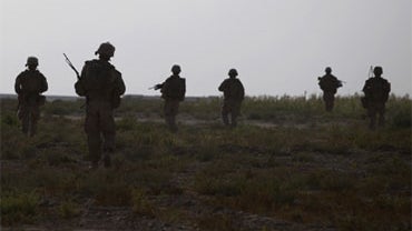 U.S. Marines of Bravo Company, 1st Battalion 5th Marines, on patrol in Nawa district, Helmand province, southern Afghanistan, Saturday, Sept. 26, 2009. 