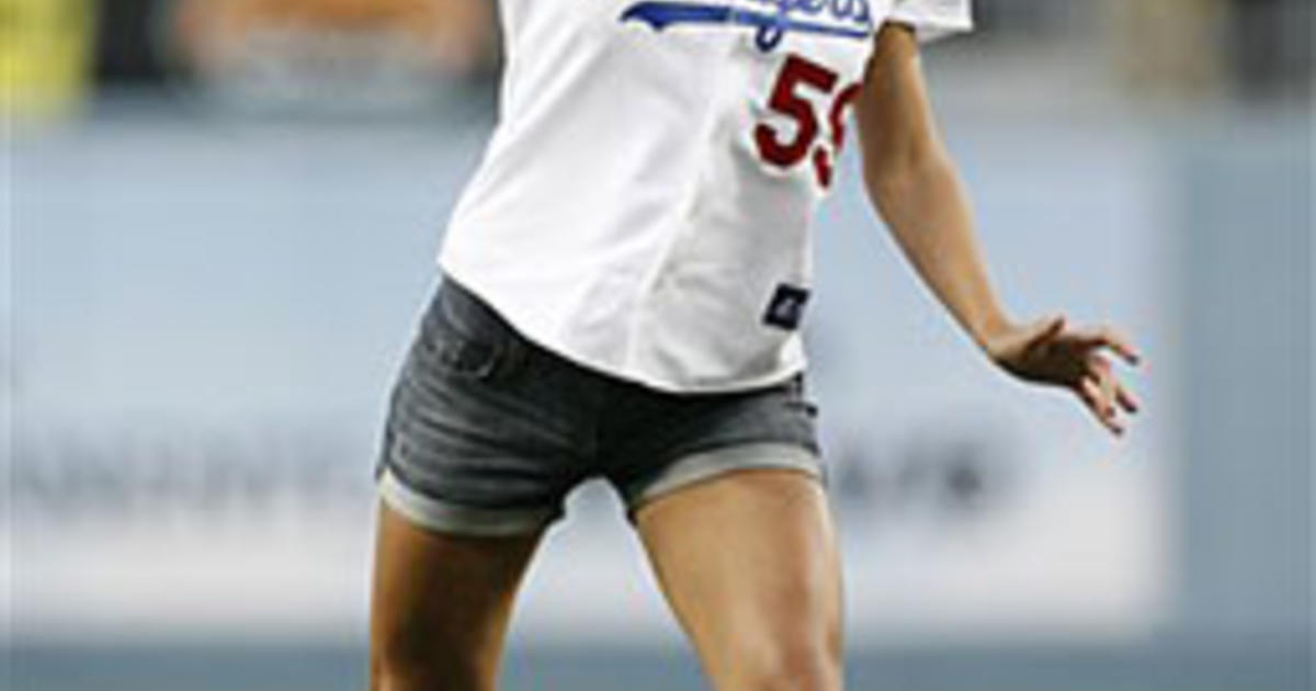 Actress Audrina Patridge throws out a ceremonial first pitch before the  Major League Baseball game between the Los Angeles Dodgers and the Arizona  Diamondbacks at Dodger Stadium, Monday, Aug. 31, 2009, in