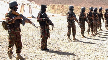 Yemen anti-terrorism troops associated with interior ministry exercise in the suburbs of the capital Sana'a, Yemen, Monday. Nov. 5, 2007. 