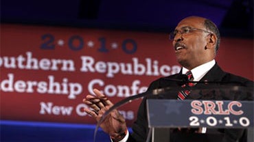 Republican National Committee chairman Michael Steele speaks at the Southern Republican Leadership Conference in New Orleans, Saturday, April 10, 2010. (AP Photo/Gerald Herbert) 
