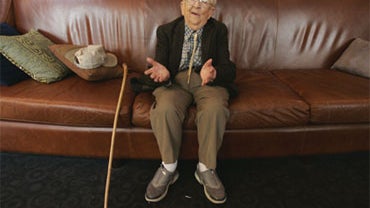 Meinhardt Raabe sits for an interview and a photograph at his hotel Tuesday, in this May 3, 2005 file photo taken in New York. 