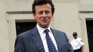 BP Chief Executive Officer Tony Hayward leaves the Department of the Interior following his closed door meeting in Washington, Monday, April 3, 2010. (AP Photo/Pablo Martinez Monsivais) 