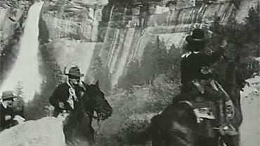 A scene from "The Sergeant," a long-lost silent western from 1910 filmed in the Yosemite Valley, which was located in a film archive in New Zealand.   