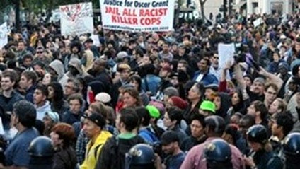 Protesters Gather in Oakland Following BART Shooting Verdict (AP) 