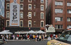 About 100 people stand in line for the reopening of the Original SoupMan gourmet takeout that inspired the Soup Nazi character on "Seinfeld," New York, Tuesday, July 20, 2010. (AP Photo/Bebeto Matthews) 
