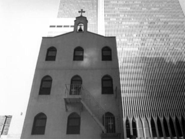 The St. Nicholas Greek Orthodox Church that stood near the base of the World Trade Center towers before it was destroyed in the Sept. 11 attacks. 