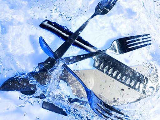 sanitize, clean, wash, knives, forks, fork, silverware, blue, generic, stock 