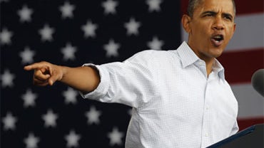 President Barack Obama gestures as he speaks on the economy at the Milwaukee Laborfest in Milwaukee, Monday, Sept. 6, 2010. 
