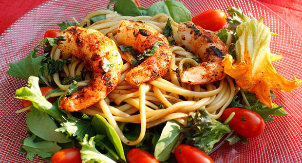 Grilled shrimp and pasta salad by Dennis Littley. 