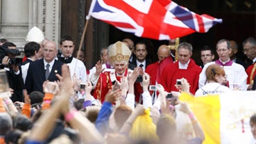 Pope Benedict XVI, center, meets the crowd after the mass at Westminster Cathedral in London, Saturday, Sept. 18, 2010. 