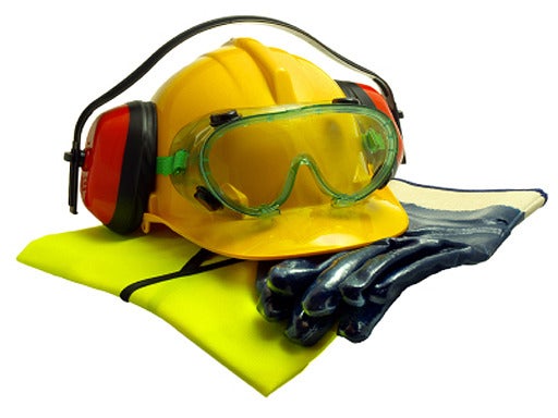 hard hat, gloves, goggles