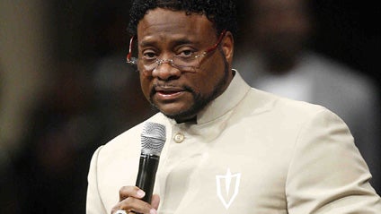 Bishop Eddie Long speaks Sunday, Sept. 26, 2010, at New Birth Missionary Baptist Church in Atlanta. 