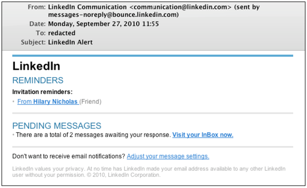 This is what the fake LinkedIn e-mails looked like. 