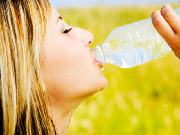 woman, drinking, water bottle 
