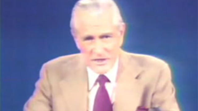 CBS News veteran Eric Sevareid, here shown on his final broadcast on November 30, 1977. 