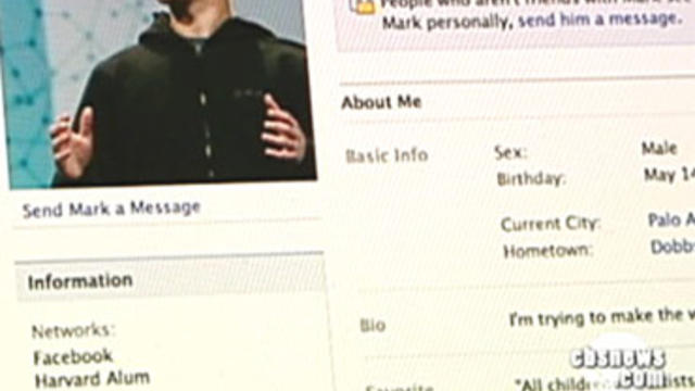 Facebook founder Mark Zuckerberg's Facebook profile. 