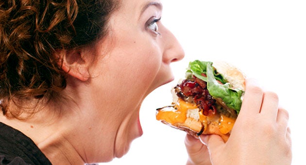 eating, hamburger, woman, crazy, hungry, obese, fat, gorge 