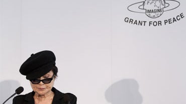 Yoko Ono, widow of John Lennon, speaks Saturday Oct. 9, 2010 (on what would have been the former Beatle's 70th birthday) in Reykjavik, Iceland. Ono presented four individuals with the Lennon Ono grant for peace. 