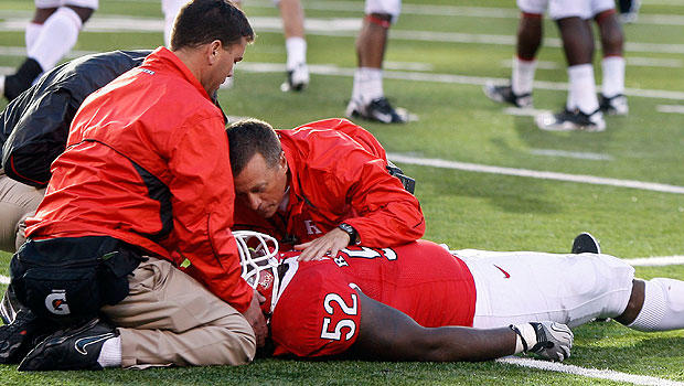 Rutgers tackle Eric LeGrand lay motionless Oct. 16, 2010. He is paralyzed below the neck. 