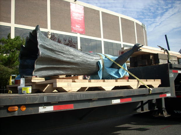Kate Smith on flatbed truck, headed for temporary storage 