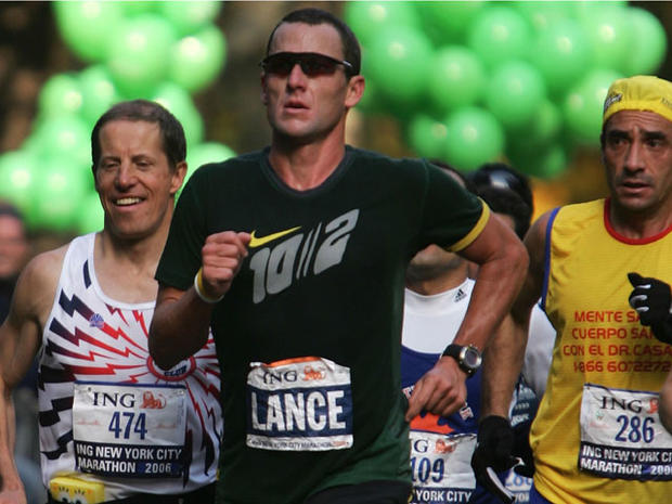 Lance Armstrong runs through Central Park 