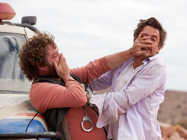 In this film publicity image released by Warner Bros., Zach Galifianakis, left, and Robert Downey Jr. are shown in a scene from "Due Date." (AP Photo/Warner Bros., Melinda Sue Gordon) 