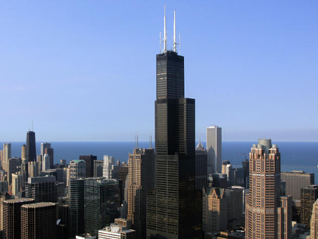 The Chicago skyline featuring Willis Tower. 