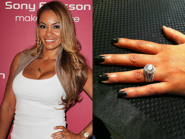 Evelyn Lozada, left, showed off her bling engagement ring, right, on Twitter. 