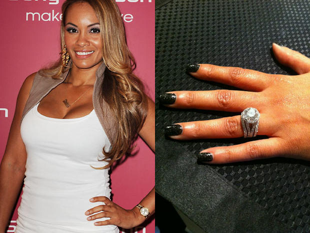 Evelyn Lozada before and after getting bling engagement ring from NFL star Chad Ochocinco. 