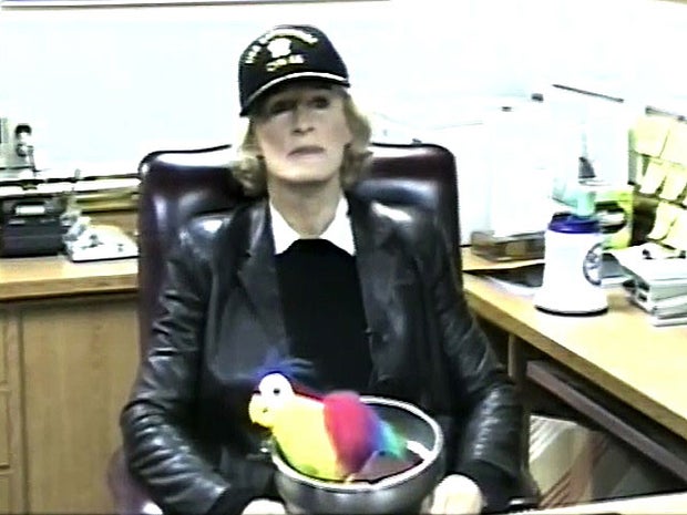 In this undated frame grab taken from video provided to the Virginian-Pilot newspaper, actress Glenn Close is seen in one of a series of sketches broadcast on the USS Enterprise via closed-circuit television.. (AP Photo/The Virginian Pilot) 