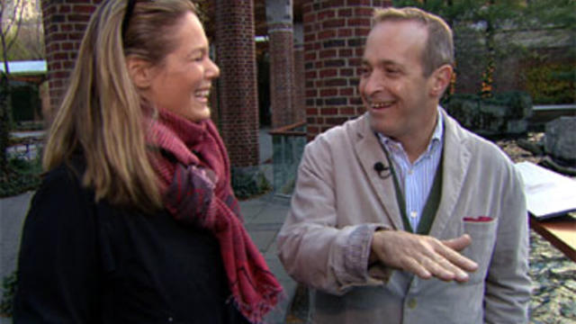 Author David Sedaris, right, with CBS' Serena Altshul. 