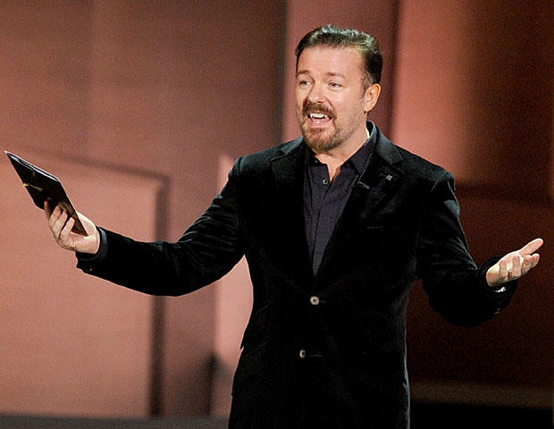 LOS ANGELES, CA - AUGUST 29: Actor Ricky Gervais speaks onstage at the 62nd Annual Primetime Emmy Awards held at the Nokia Theatre L.A. Live on August 29, 2010 in Los Angeles, California. (Photo by Kevin Winter/Getty Images)  