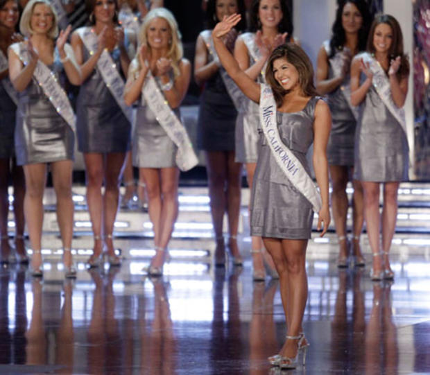 Miss California, Arianna Afsar, waves after being named one of 15 finalists during the 2011 Miss America pageant. 