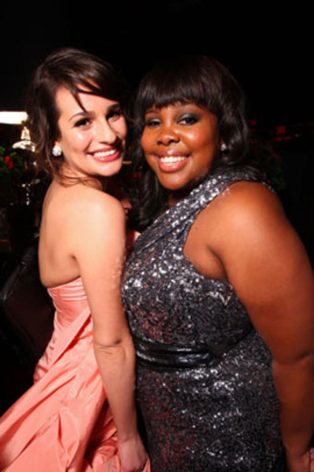 BEVERLY HILLS, CA - JANUARY 16: Actresses Lea Michele and Amber Riley attend the InStyle and Warner Bros. 68th Annual Golden Globe Awards Post-Party at The Beverly Hilton hotel on January 16, 2011 in Beverly Hills, California. (Photo by Alexandra Wyman/Ge 