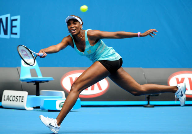 Venus Williams of the US plays a stroke during her women's singles match against Sara Errani of Italy on the first day of the Australian Open tennis tournament. in Melbourne on January 17, 2011. Williams won 6-3, 6-2. IMAGE STRICTLY RESTRICTED TO EDITORIAL USE Ãƒ?Ã‚? STRICTLY NO COMMERCIAL USE AFP PHOTO/William WEST (Photo credit should read WILLIAM WEST/AFP/Getty Images 