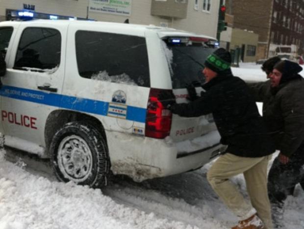 Rahm Emanuel Pushing Police SUV 